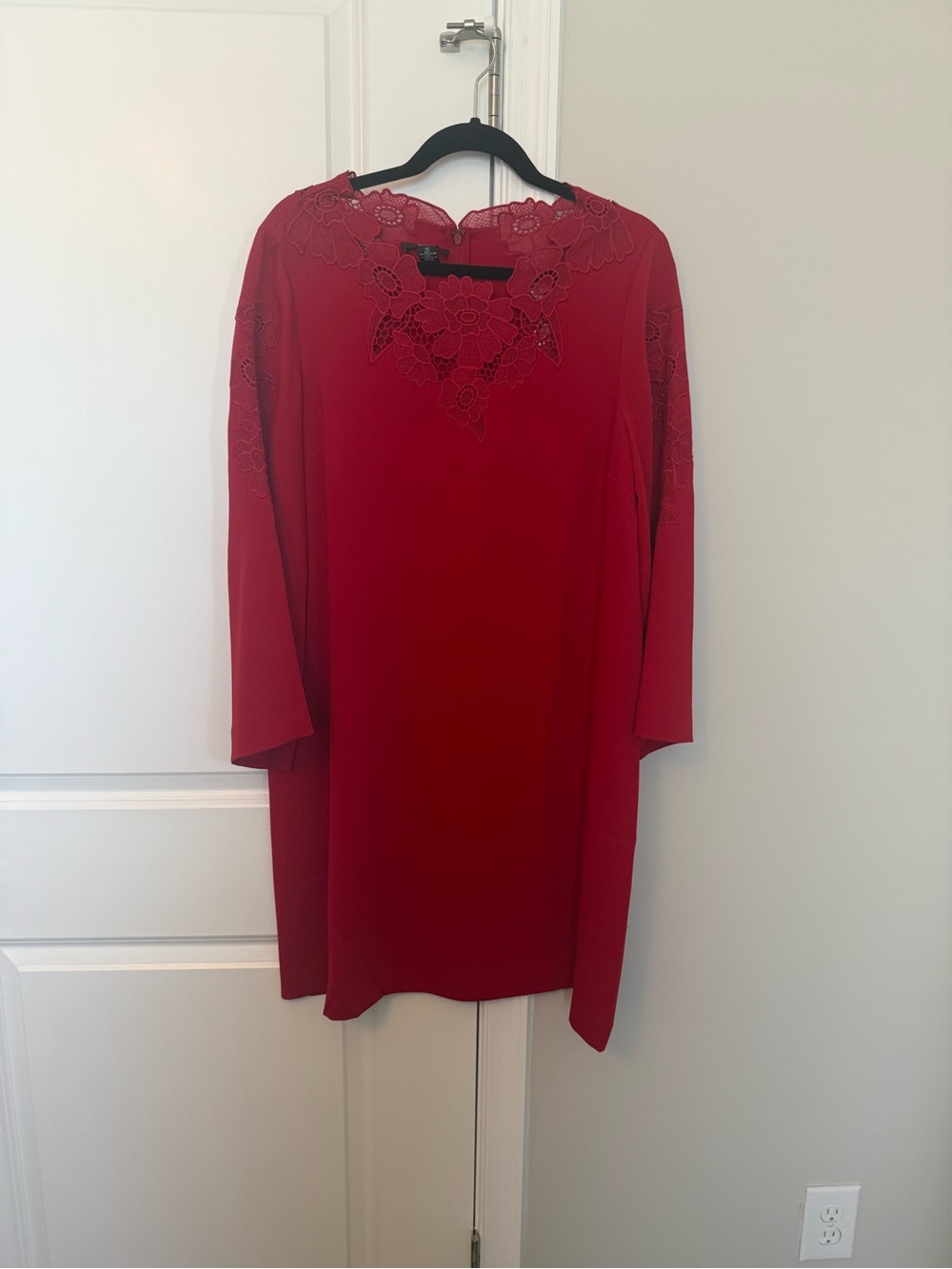 Alfani Red Long-Sleeve Lace Yoke Tunic